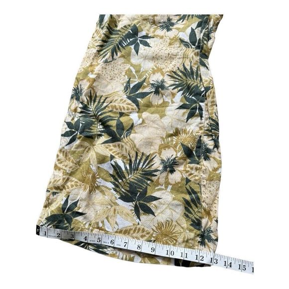 Tahari Women's 100% Linen Cropped Pull On Tan Palm Leaves Wide Leg Pants Small‎ - Picture 6 of 9